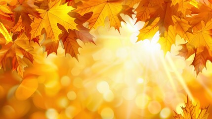 Fototapeta premium Autumn Background Adorned With Bright Yellow Leaves, Radiating Warmth And Coziness, Cartoon Background