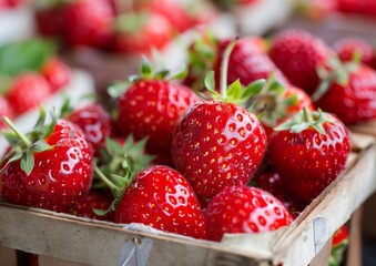 Fresh Organic Strawberries in Rustic Wooden Basket Close-up