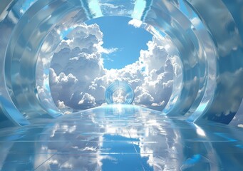 Futuristic tunnel with a portal to another dimension