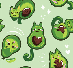 Seamless pattern with avocatos on light green