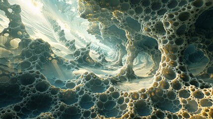 Mystical landscape with a bright light and strange rock formations