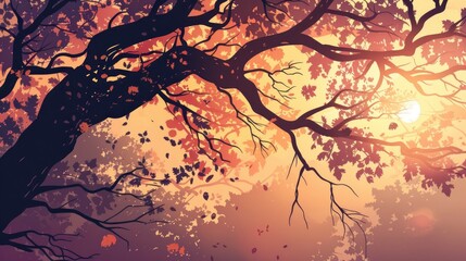 Background Of Tree Branch Shadows And Light Leaves, Cartoon Background