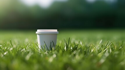 Morning Brew: Coffee Cup in Dew-Kissed Grass
