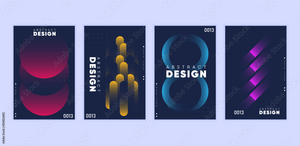 Poster abstract gradient background vector set. minimalist style cover template with vibrant perspective 3d