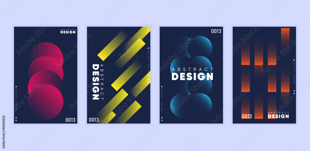 Poster abstract gradient background vector set. minimalist style cover template with vibrant perspective 3d