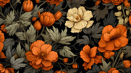 Fototapeta premium Digital orange flowers print pattern abstract graphic poster background