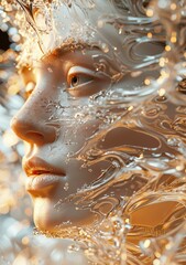 Woman with liquid gold flowing over her face