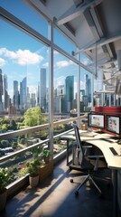 Fototapeta premium A modern office with a view of the city