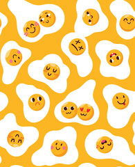 Fototapeta premium Seamless pattern with different cute emoji, funny omelettes