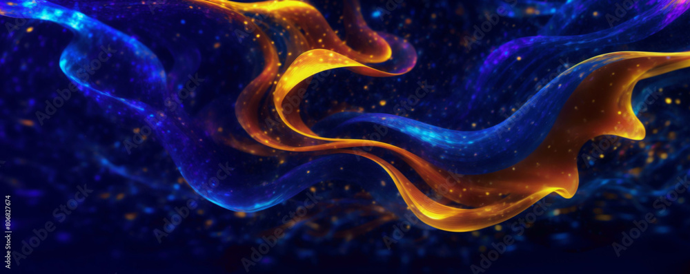Aufkleber the image features a wavy abstract background with colorful lines and golden lights - generative ai