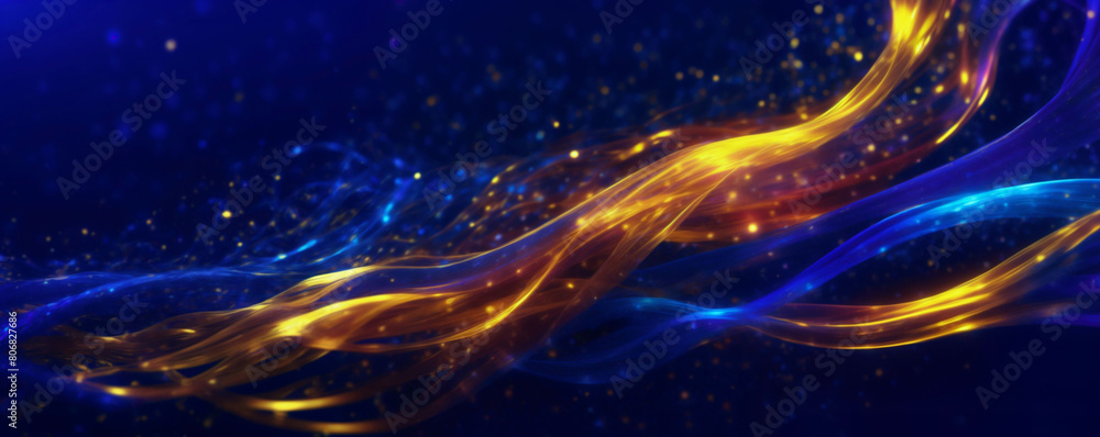 Aufkleber the image features a wavy abstract background with colorful lines and golden lights - generative ai
