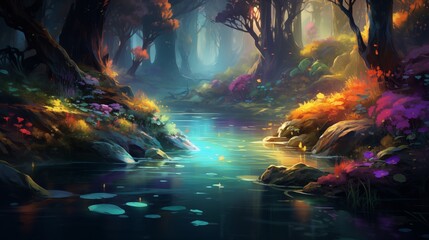 A tranquil river winding through a dense forest
