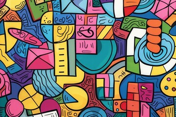 Obraz premium A front cover for a colouring book for toddlers called Shape and Pattern Playground, full of different shapes with various patterns within the shapes