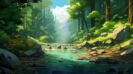 A tranquil river winding through a dense forest
