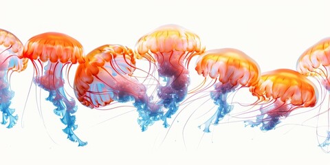 A group of jellyfish are swimming in the ocean.