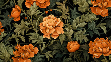 Digital orange flowers print pattern abstract graphic poster background