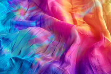 Fototapeta premium The textured surface of tie-dye fabric, showcasing vibrant colors and psychedelic patterns. Tie-dye fabric textures offer a bohemian and free-spirited backdrop.