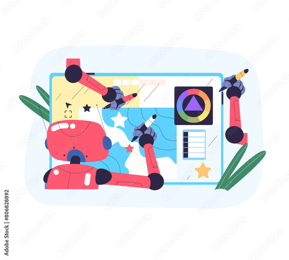 Poster ai generated drawing. artificial intelligence designer creative vision, robot artist creating virtua