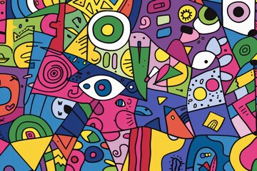 A front cover for a colouring book for toddlers called Shape and Pattern Playground, full of different shapes with various patterns within the shapes