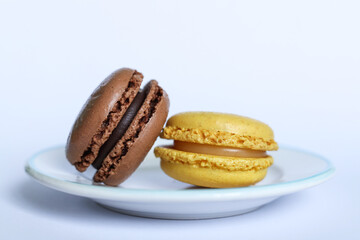 colorful Macaroons isolated on white background.	