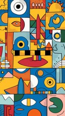 A front cover for a colouring book for toddlers called Shape and Pattern Playground, full of different shapes with various patterns within the shapes