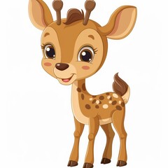   A charming deer with large eyes and brown forehead spots stands, gazing at the camera