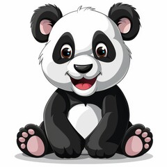 Obraz premium A cute panda bearing a big grin on the ground