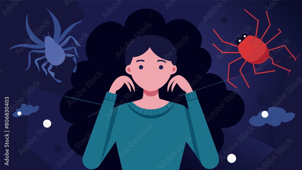 Aufkleber a person surrounded by a web of doubts and fears the spider of anxiety slowly closing in..