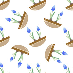 Lavender vector seamless pattern. Lavender flowers in pot. Flat vector icon isolated. Illustration of garden elements.