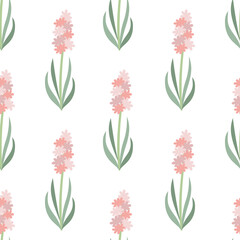 Pink hyacinth flower vector seamless pattern. Flat style illustration.