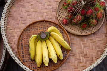 Selective focus yellow banana in a breakfast bowl in a Thai mountain homestay