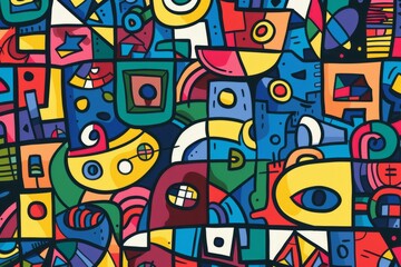 A front cover for a colouring book for toddlers called Shape and Pattern Playground, full of different shapes with various patterns within the shapes