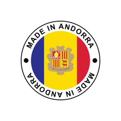 Made in Andorra Stamp in circle with flag Vector template on white background