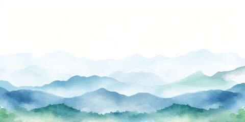 Sky Blue tones watercolor mountain range on white background with copy space display products blank copyspace for design text photo website web banner 