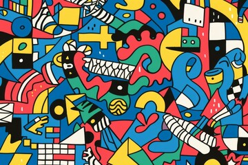 Obraz premium A front cover for a colouring book for toddlers called Shape and Pattern Playground, full of different shapes with various patterns within the shapes