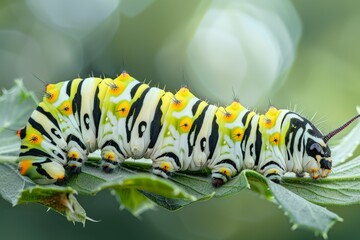 Obraz premium Swallowtail butterfly caterpillar feeding in fennel - unusual ma. Beautiful simple AI generated image in 4K, unique.