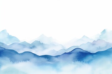 Sky Blue tones watercolor mountain range on white background with copy space display products blank copyspace for design text photo website web banner 