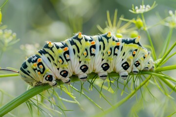 Beautiful Сaterpillar of swallowtail - Stock Image. Beautiful simple AI generated image in 4K, unique.