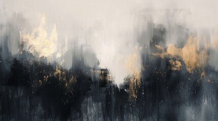 Obraz premium Abstract black, white and gold painting art with brush strokes in the style of abstract expressionism.
