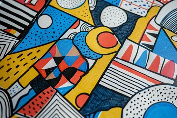 Obraz premium A front cover for a colouring book for toddlers called Shape and Pattern Playground, full of different shapes with various patterns within the shapes