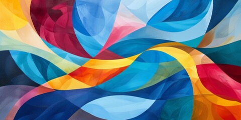 Abstract Art with Colorful Flowing Curves - Dynamic Waves, Gradient Colors, Modern Design, Artistic Background, Blue Sky