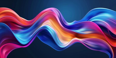 Abstract 3D Waves in Bright Neon Colors - Digital Art, Flowing Texture, Vibrant Background, Modern Design, Blue Contrast