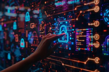 Fototapeta premium Enhance data protection in network infrastructure using SSL and IDS, integrated with IPS for security operations, and lock mechanisms governed by ISO standards and privacy policy.