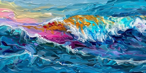 Abstract Marine Oceanic Wave Forms in Bright Colors - Artistic Swirls, Vibrant Painting, Flowing Water, Dynamic Motion