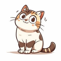 Obraz premium A cartoon cat sits on the ground, eyes wide open, expressing a sad gaze