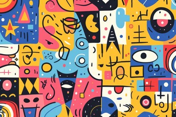 Obraz premium A front cover for a colouring book for toddlers called Shape and Pattern Playground, full of different shapes with various patterns within the shapes