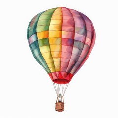 A small watercolor of a hot air balloon soaring, isolated with a white background