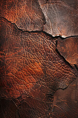 Textured surface of distressed leather, showcasing its rugged and worn appearance. Distressed leather textures offer a vintage and rustic backdrop.