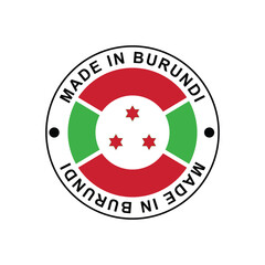 Made in Burundi Stamp in circle with flag Vector template on white background