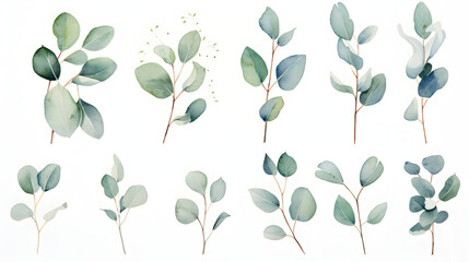 Digital eucalyptus watercolor set  print pattern flower abstract graphic poster background